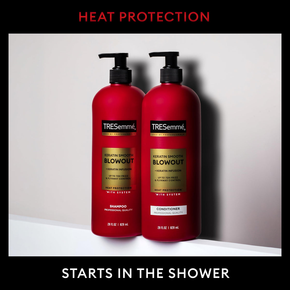TRESemmé in-shower use with hands applying shampoo for preparation and protection
