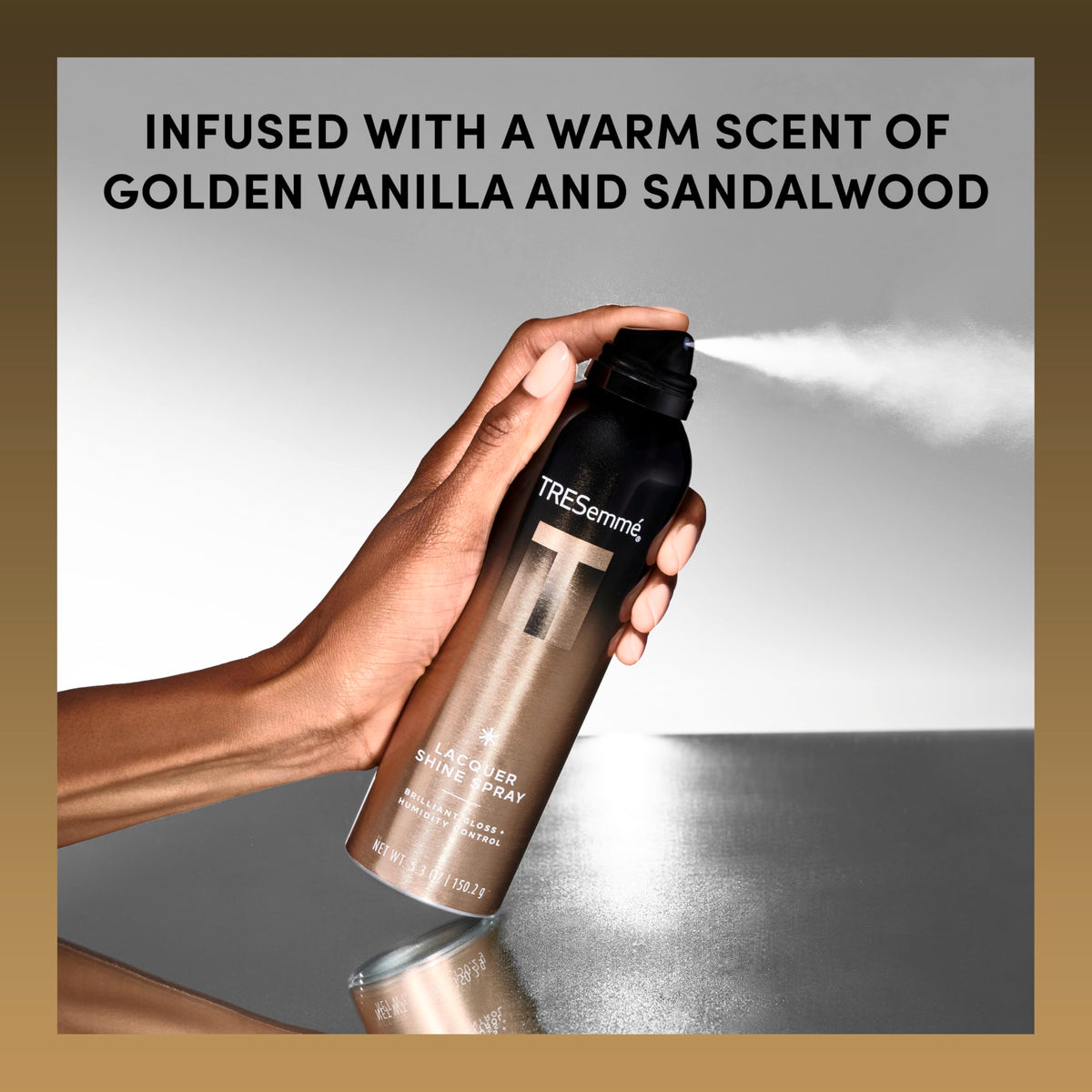 TRESemmé product label highlighting Golden Vanilla Sandalwood fragrance