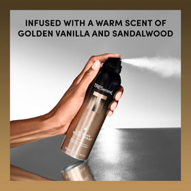 TRESemmé product label highlighting Golden Vanilla Sandalwood fragrance