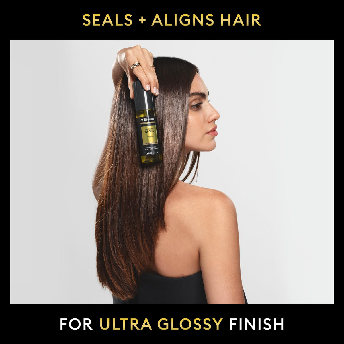 TRESemmé applied to damp hair demonstrating frizz reduction and smoother styling