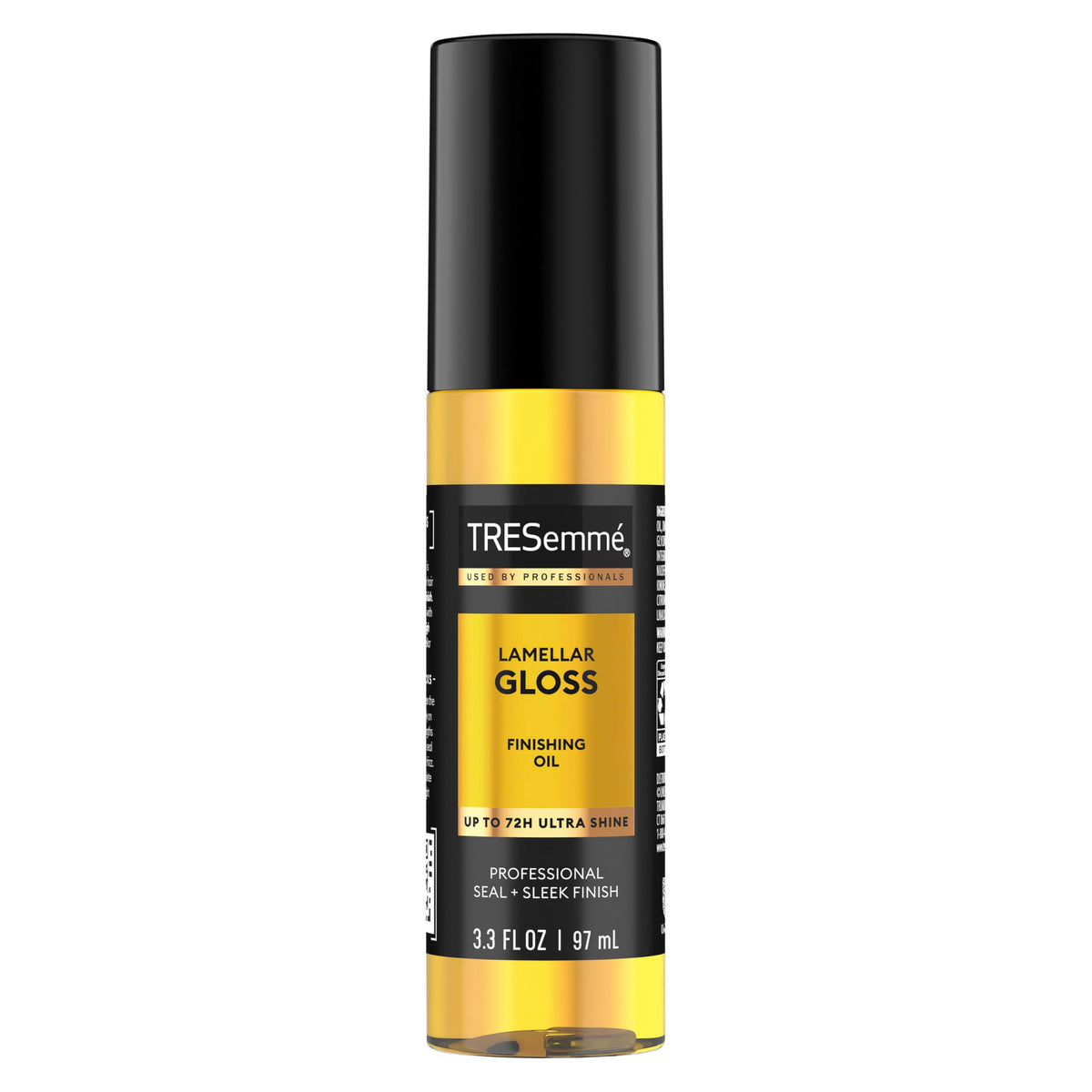 TRESemmé front packaging showing sleek bottle and product benefit of salon shine
