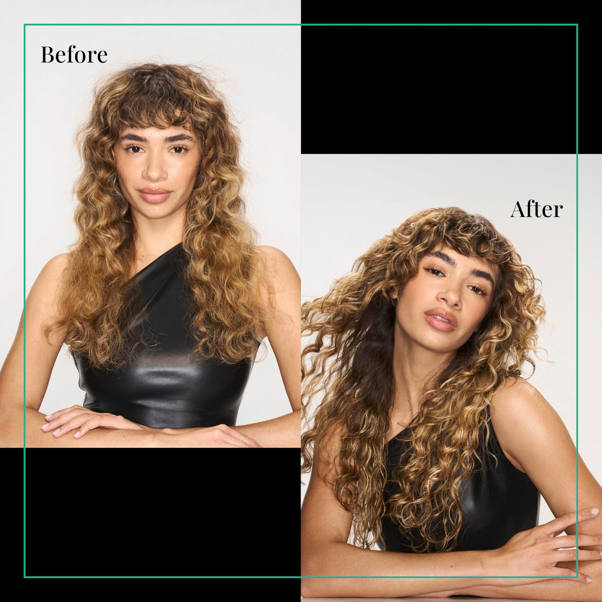 TRESemmé styled curls in lifestyle scene delivering definition and bounce