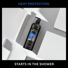 TRESemmé in bathroom setting next to styling tools for salon‑style results