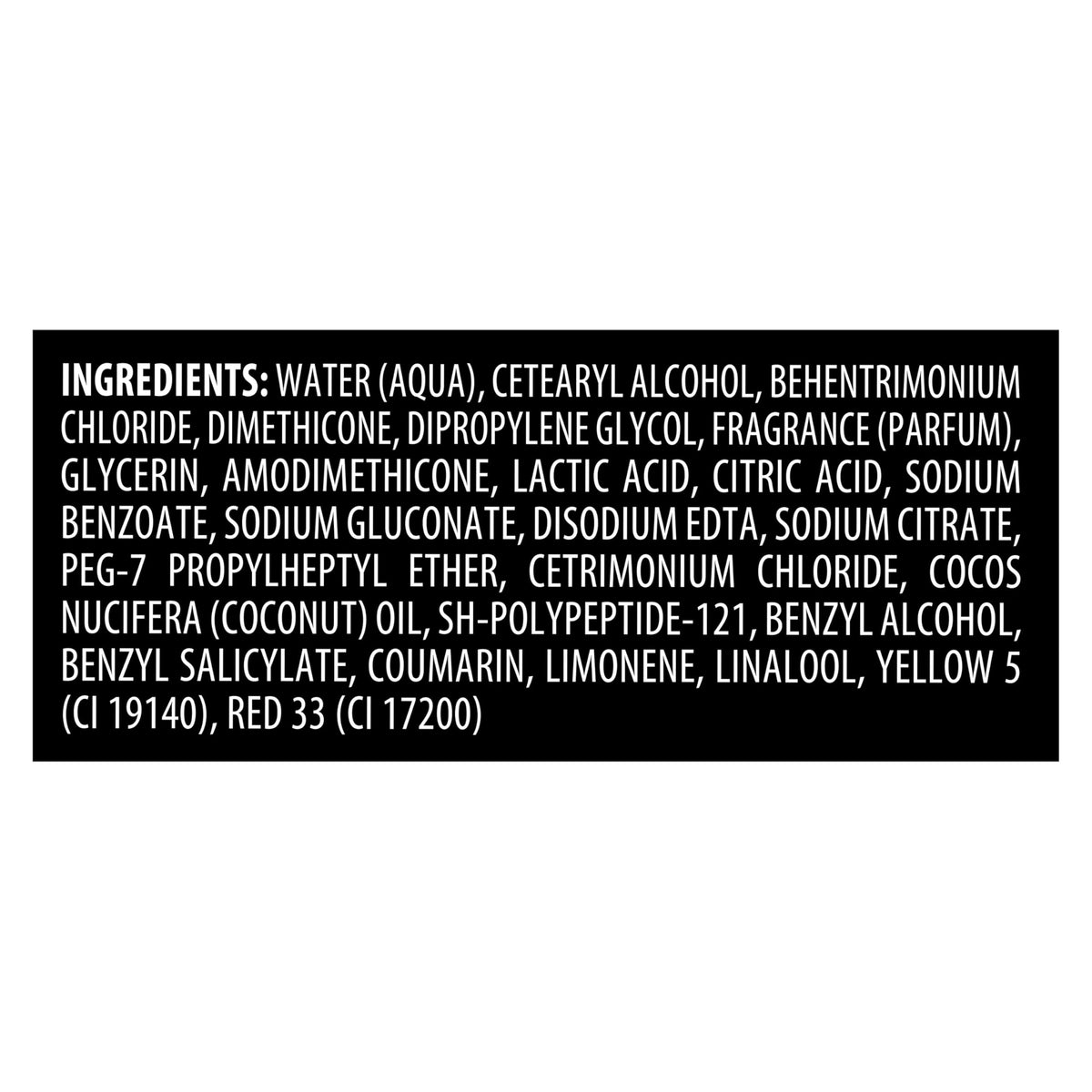 TRESemmé ingredients label closeup showing paraben-free and curl-focused benefits