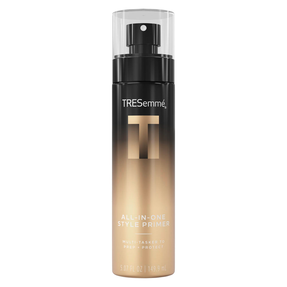 TRESemmé primer front packaging showing bottle and branding, easy identification benefit