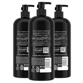 TRESemmé closeup of pump and label highlighting argan oil blend benefits