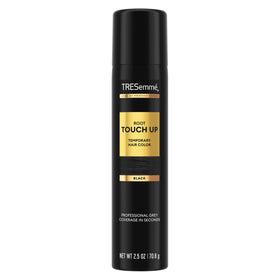 TRESemmé front packaging showing compact black spray for quick coverage