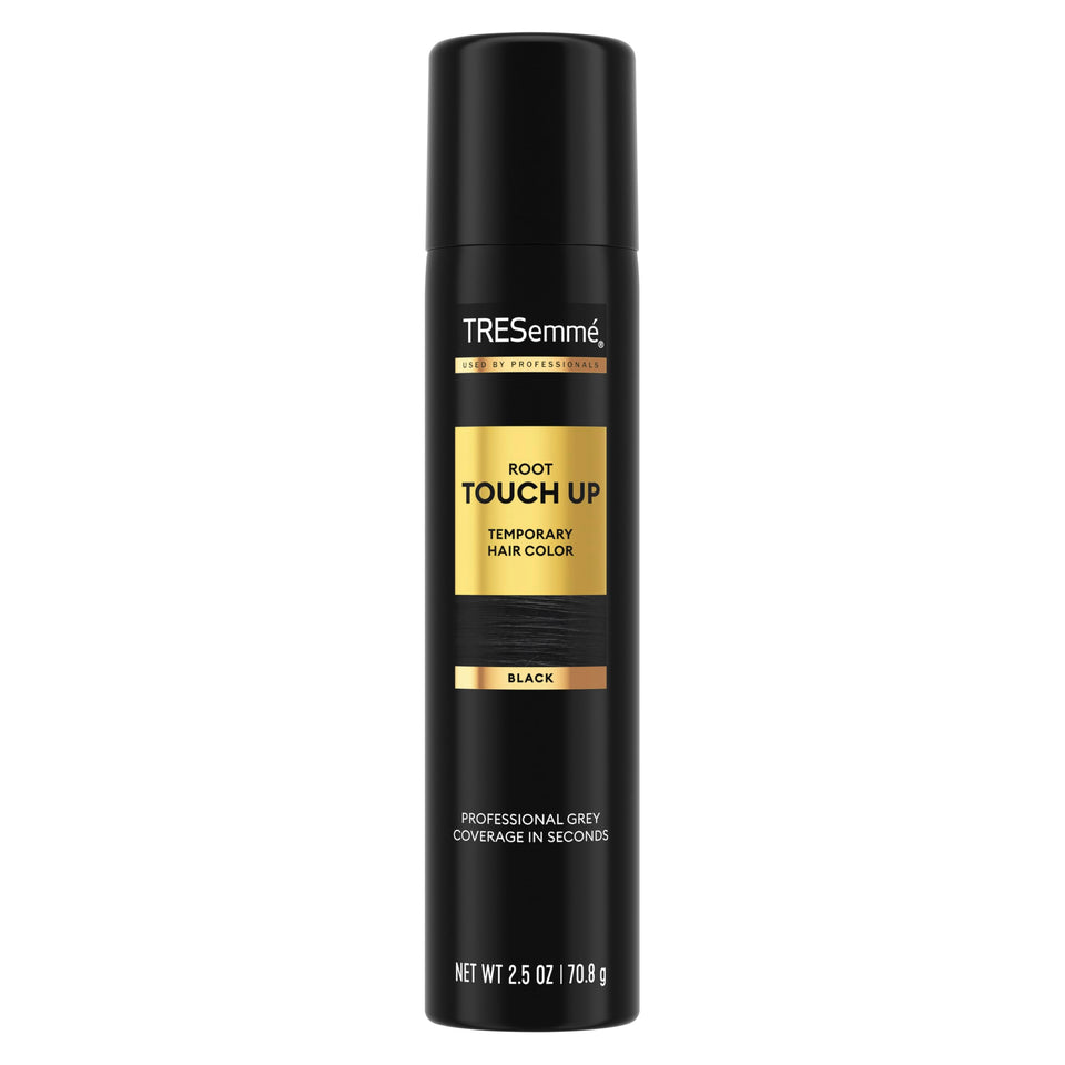 TRESemmé front packaging showing compact black spray for quick coverage