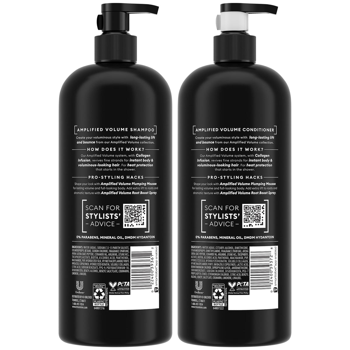 TRESemmé shampoo bottle close-up highlighting label and collagen infusion