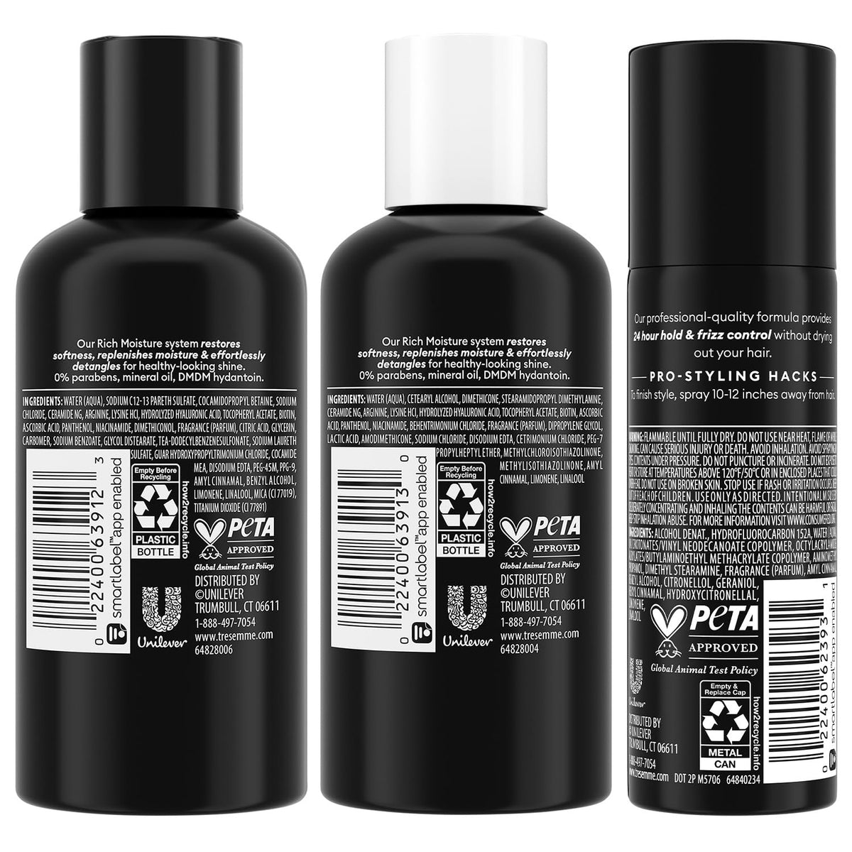 TRESemmé Rich Moisture shampoo bottle close-up showing thoughtful design