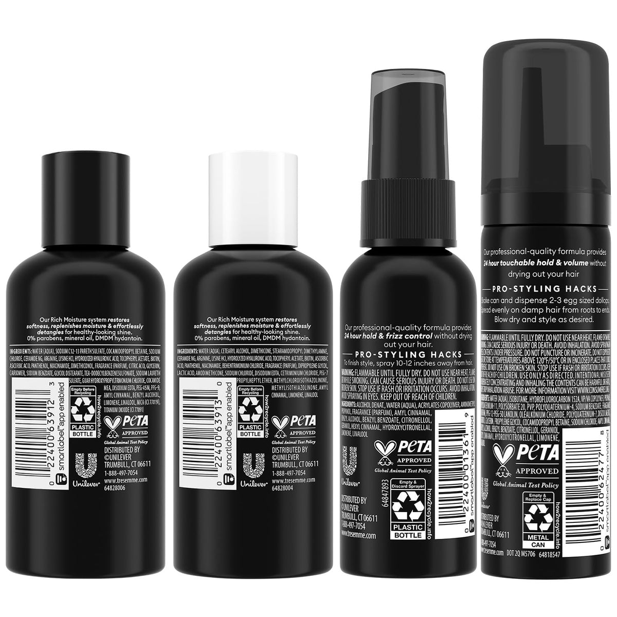 TRESemmé shampoo and conditioner close-up highlighting nourishing formula benefit