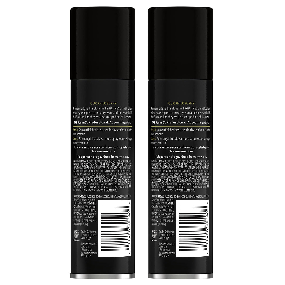 TRESemmé side label close-up highlighting ingredients and usage directions for clarity
