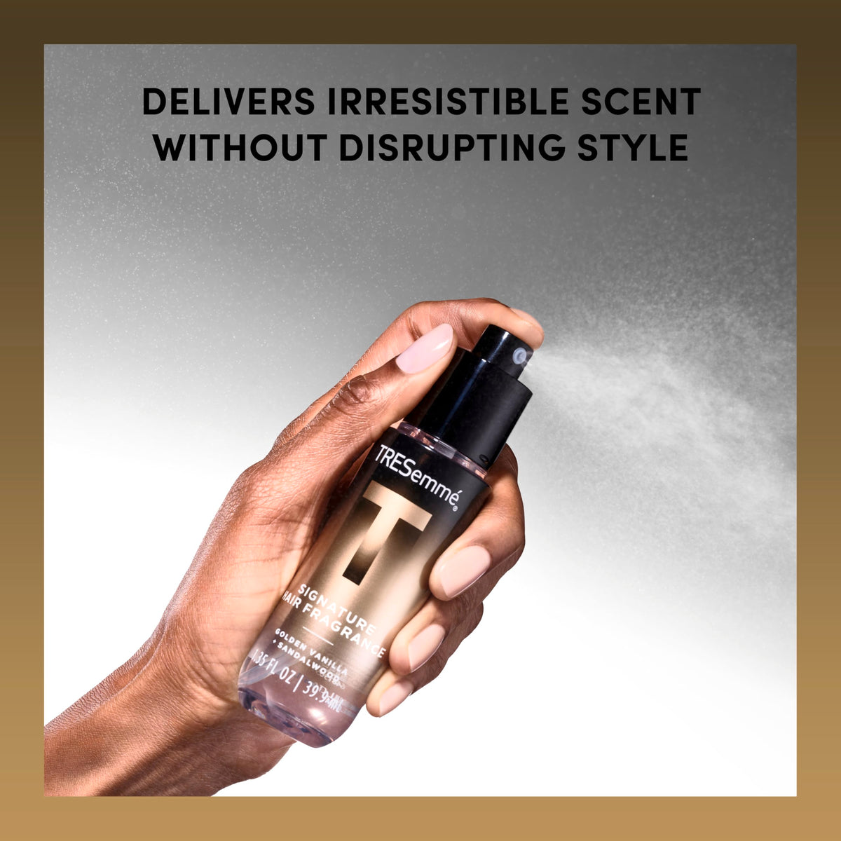 TRESemmé next to a travel bag to show compact 1.35 fl oz size and portability benefit
