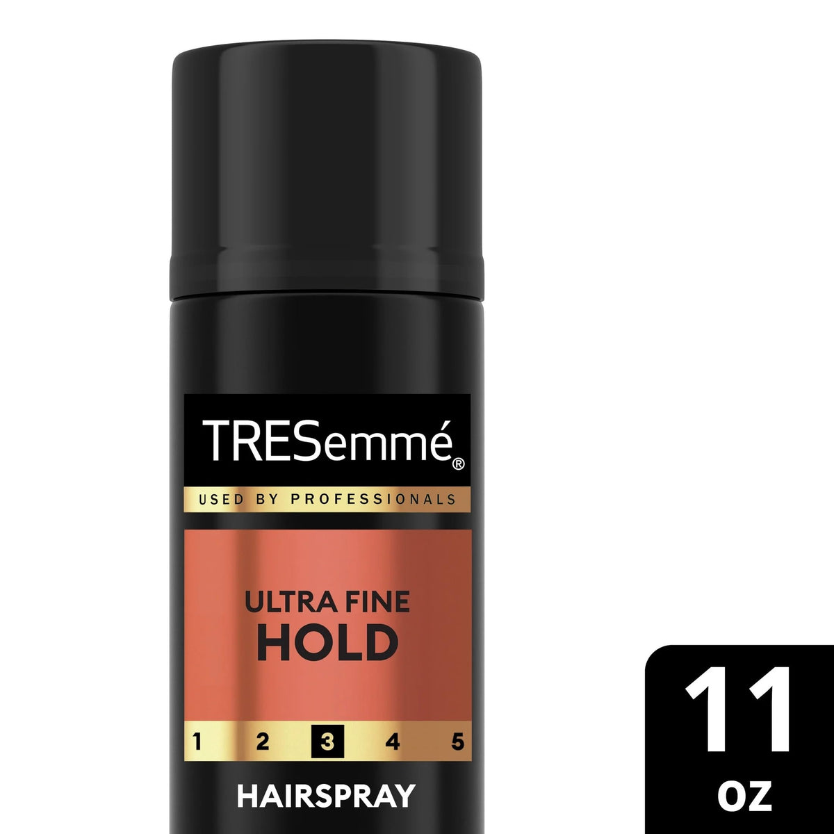 TRESemmé two cans and mask for scale showing compact travel-friendly benefit