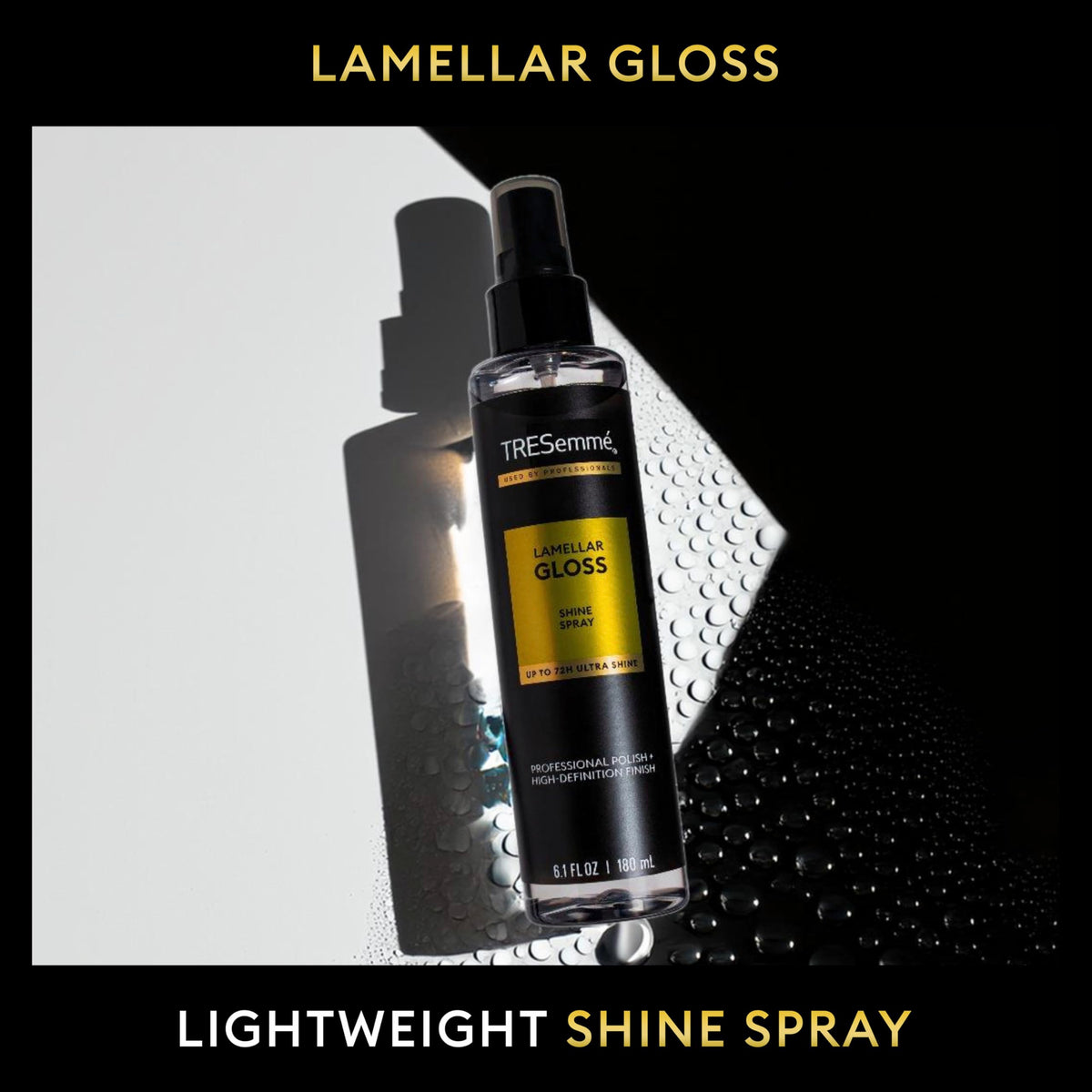 TRESemmé mist on hair strands highlighting glossy, smooth texture