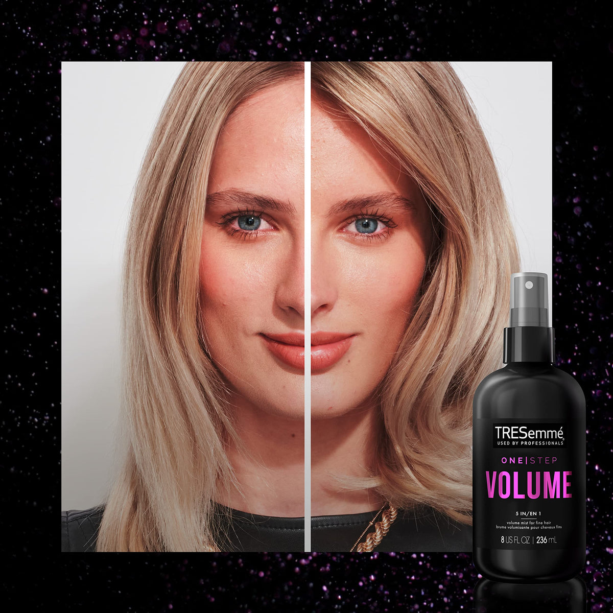 TRESemmé texture on hair strand showing soft, touchable finish