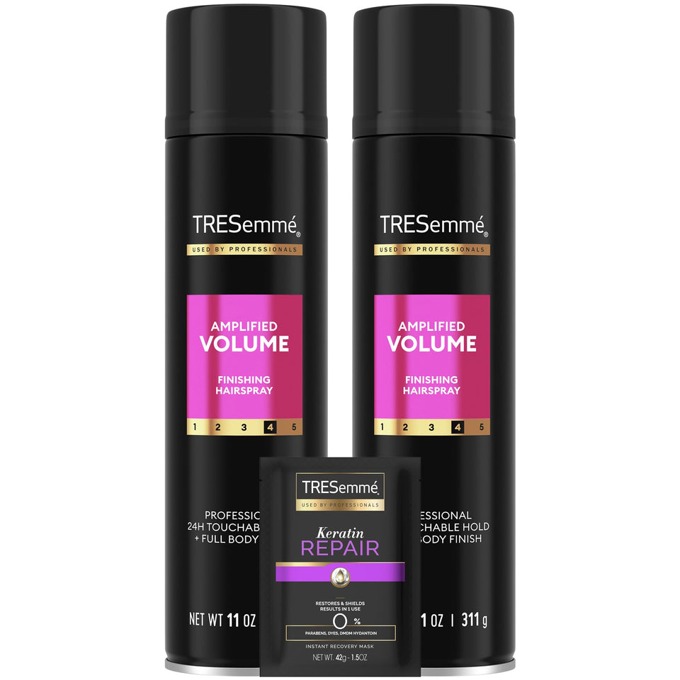 TRESemmé front packaging of Total Volume hairspray showcasing volume benefits