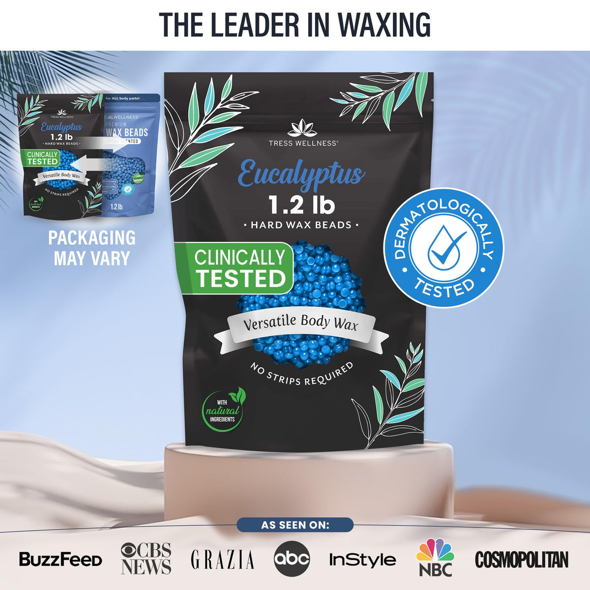Tress Wellness close-up of smooth eucalyptus wax beads highlighting texture and easy melting