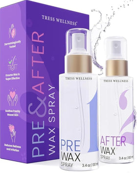 Tress Wellness front packaging showing both 100ml pre and post-wax sprays for easy identification