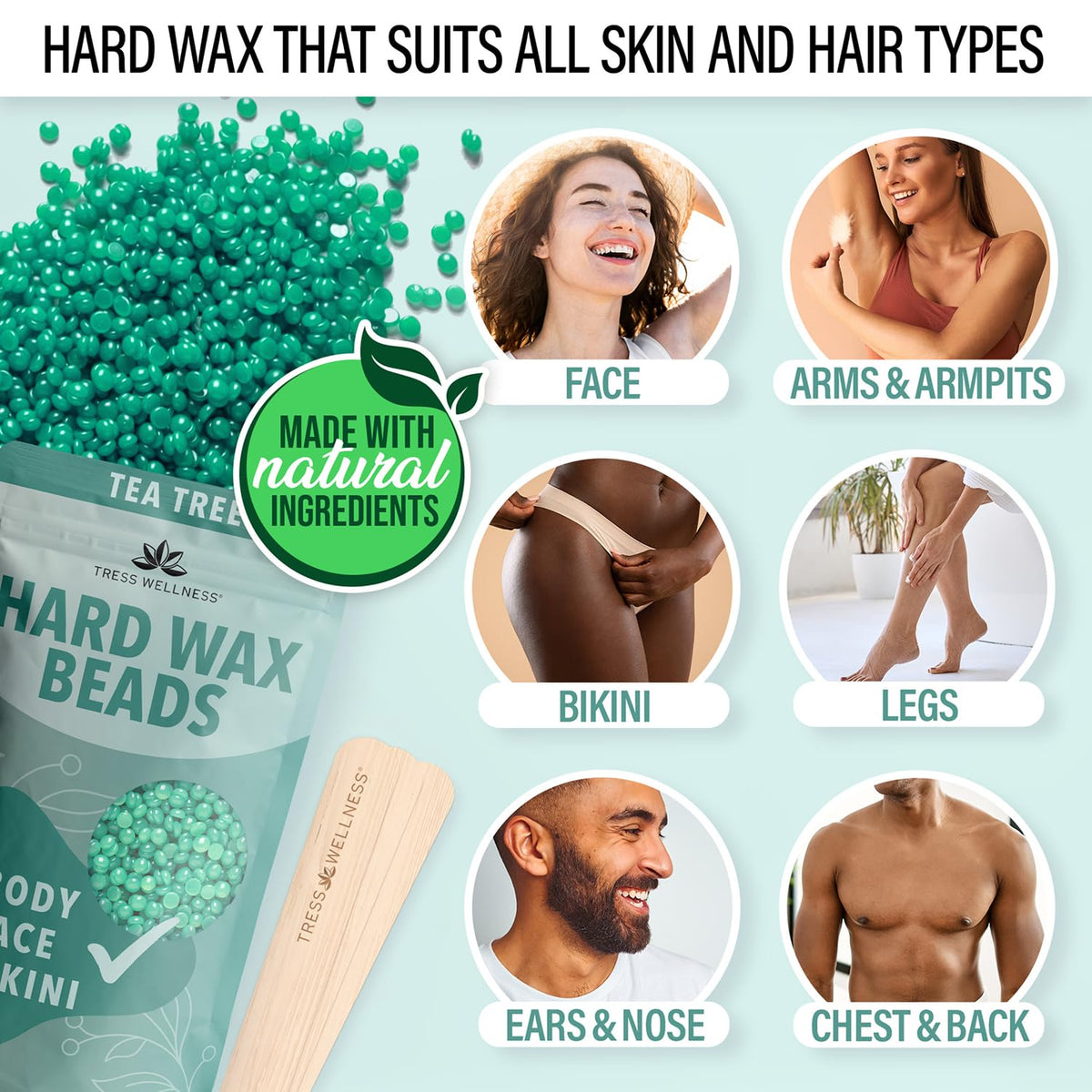 Tress Wellness hard wax beads in bowl showing smooth texture for gentle removal
