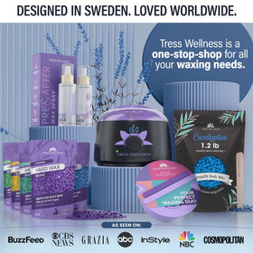 Tress Wellness wax kit staged in bathroom lifestyle setup showing at-home convenience and calm