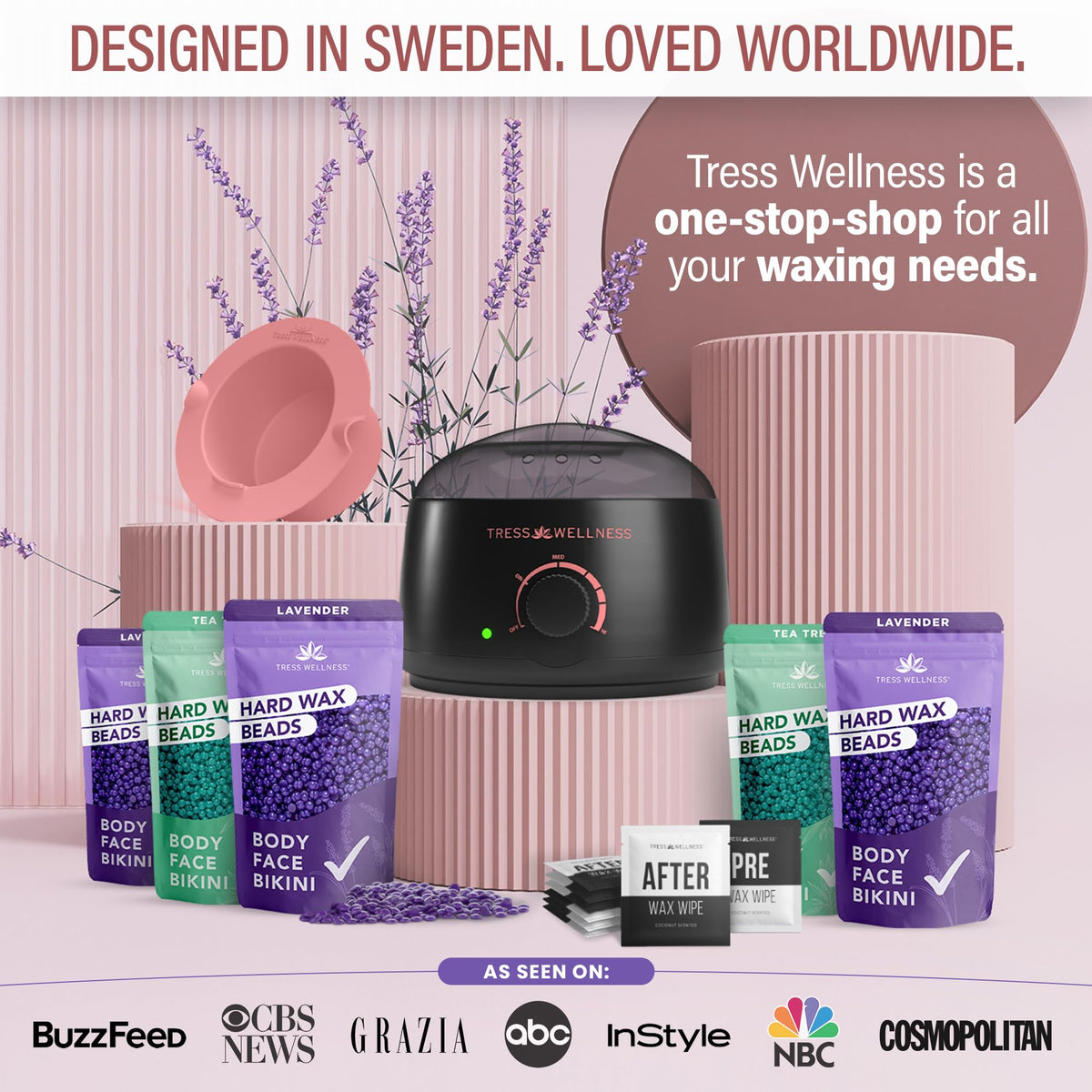 Tress Wellness kit staged in bathroom for relaxed at-home salon experience