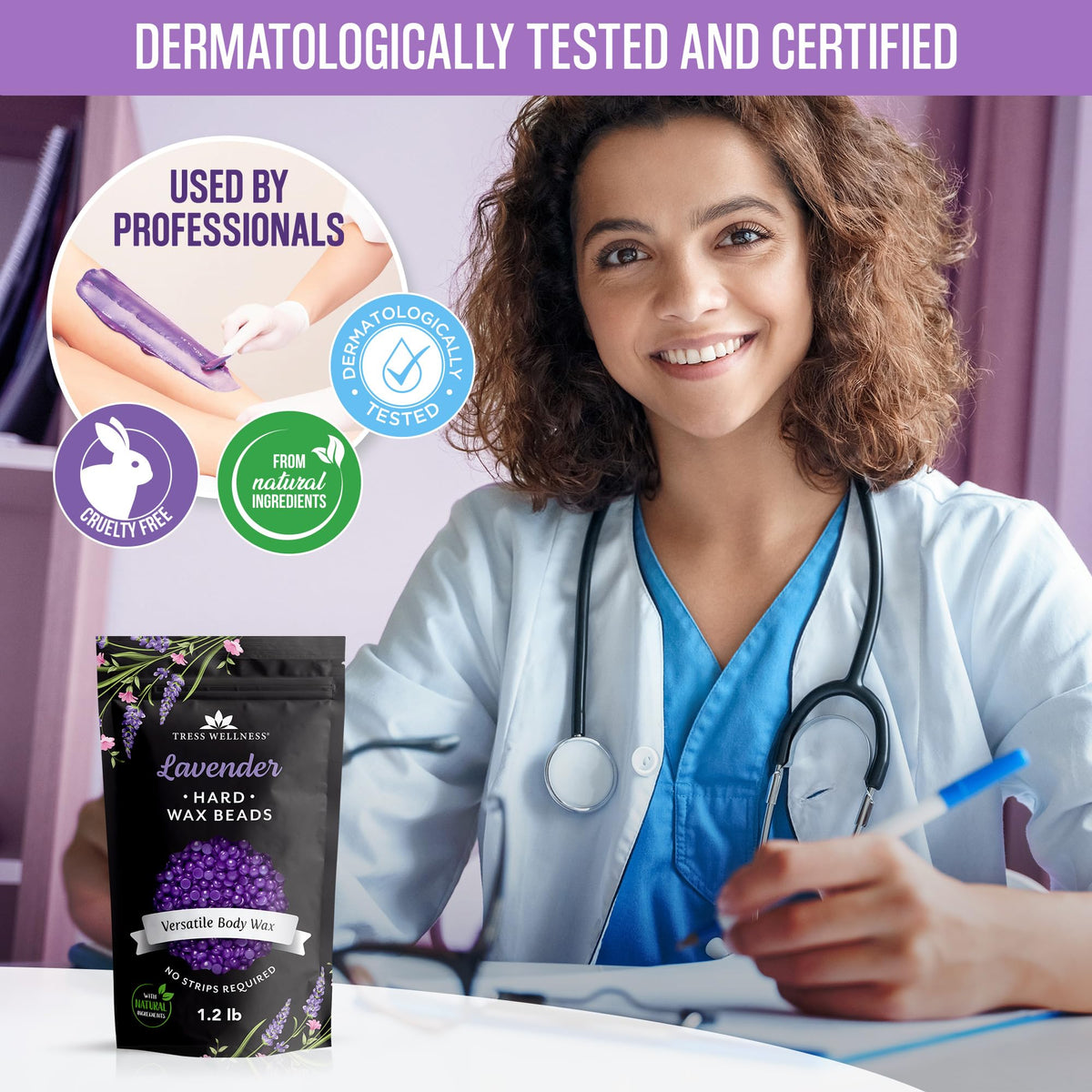 Tress Wellness on bathroom vanity set illustrating at-home salon convenience