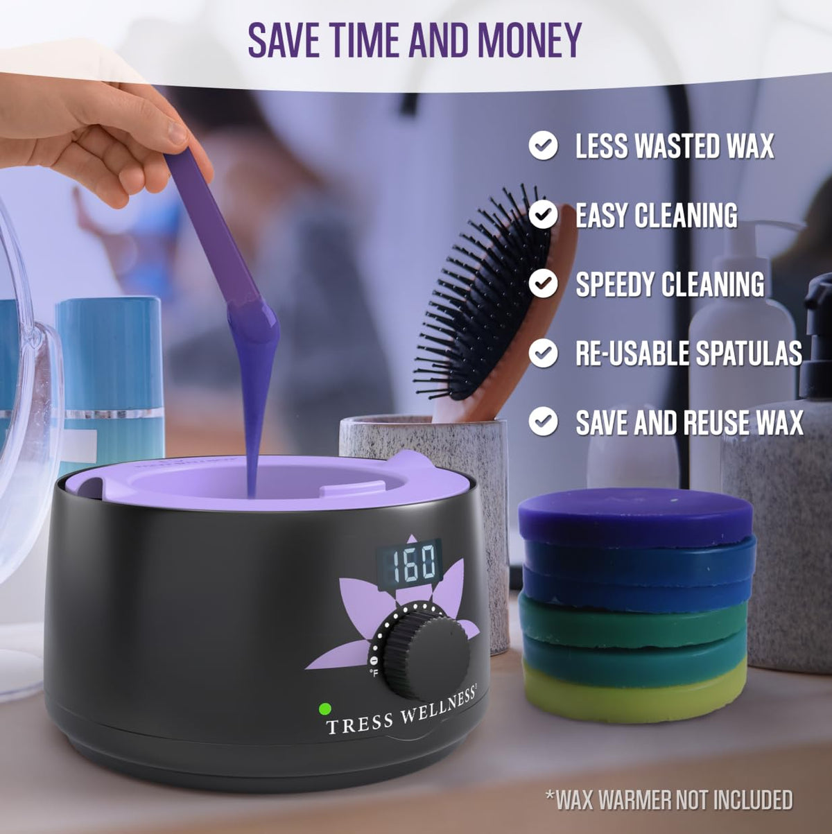 Tress Wellness popped-out hardened wax disk showing reusable storage benefit