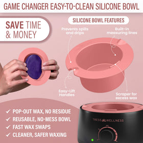Tress Wellness wax warmer held in hand to show compact size and portability