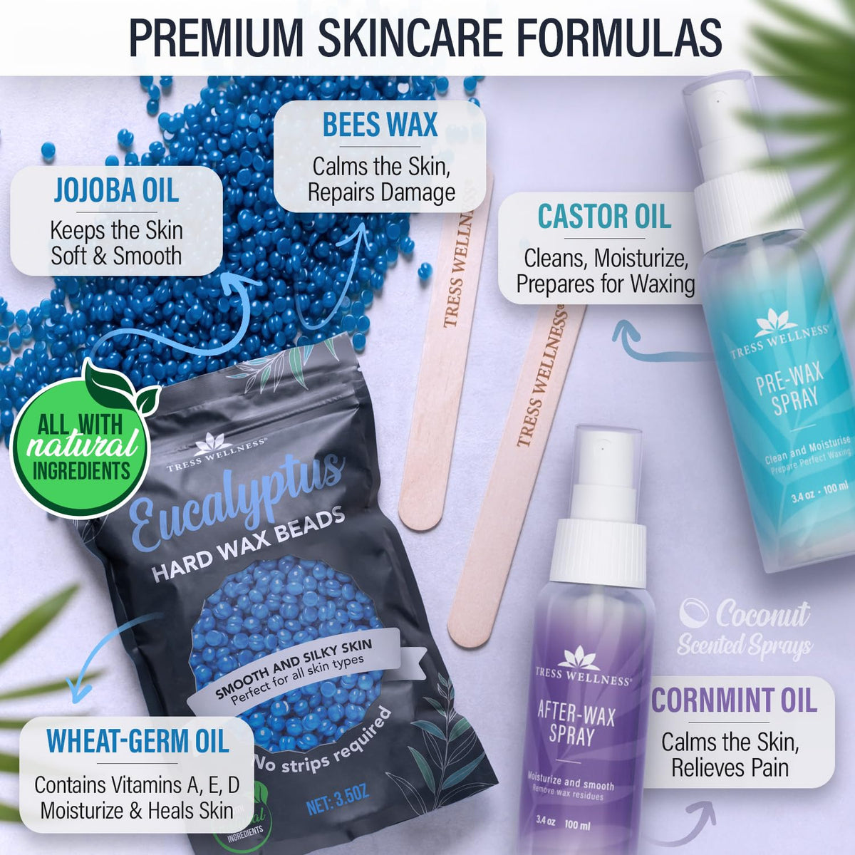 Tress Wellness spatulas and sprays layout for easy at-home waxing
