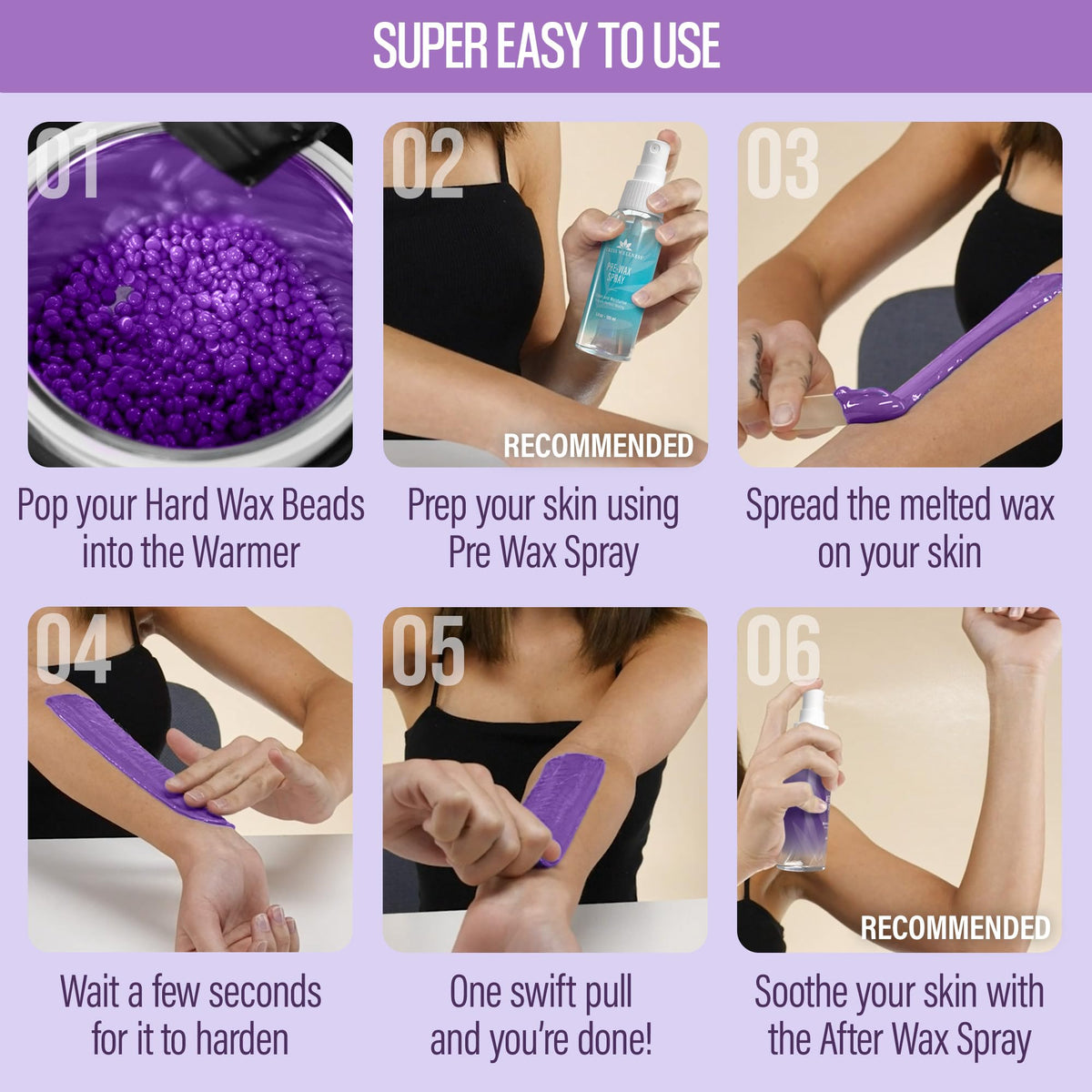 Tress Wellness hardened wax being flicked off skin showing effective strip-free hair removal