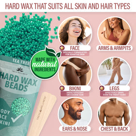Tress Wellness wax in use on bikini area illustrating targeted hair removal with minimal skin tension