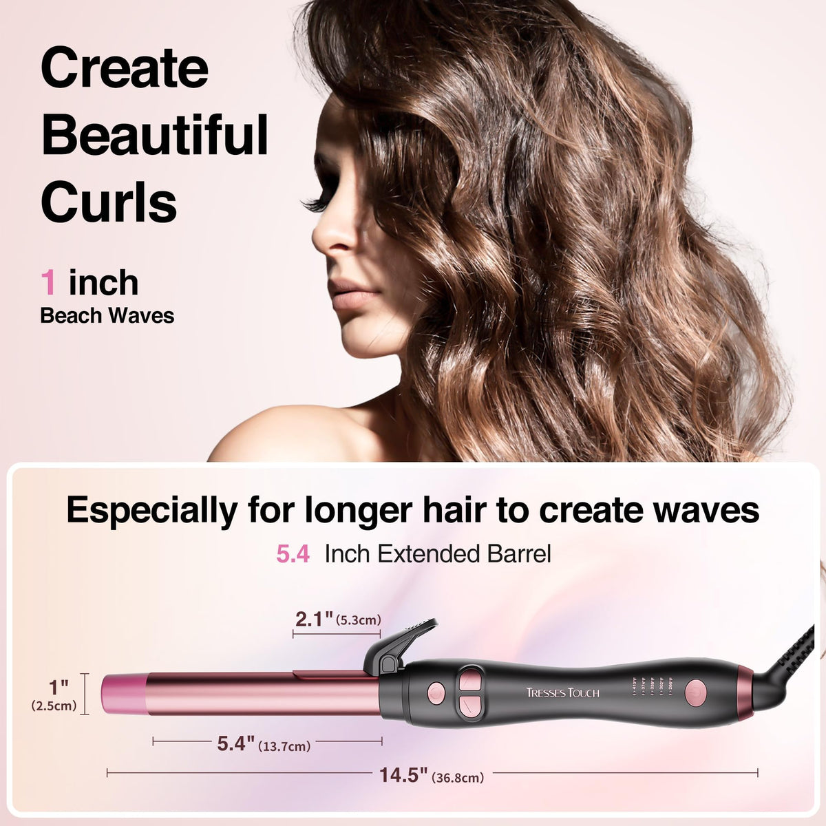 Tresses Touch close-up of tourmaline ceramic barrel for smooth styling