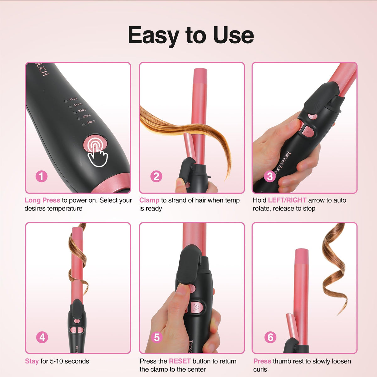 Tresses Touch safety label noting 60-minute auto shut-off feature