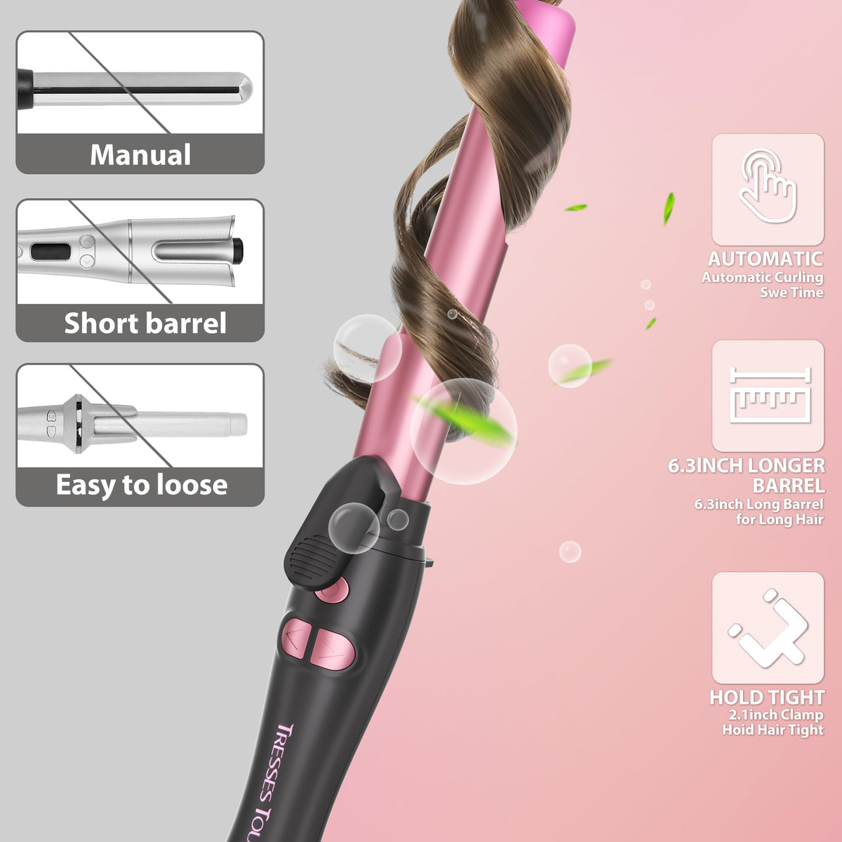 Tresses Touch short clamp detail that prevents tangles and secures hair