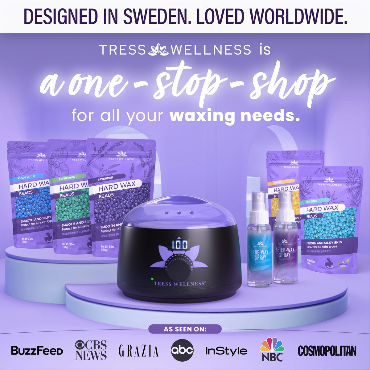 Tress Wellness size comparison with hand highlighting compact warmer for travel and storage ease