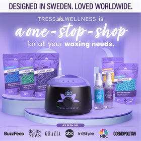 Tress Wellness size comparison with hand highlighting compact warmer for travel and storage ease