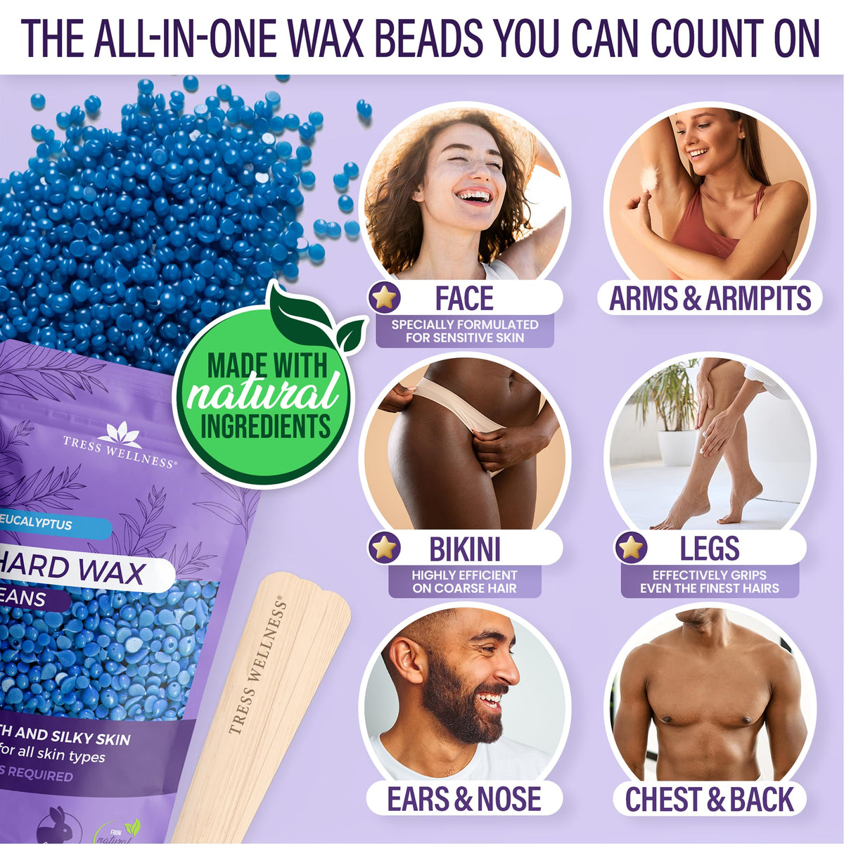 Tress Wellness wax beads texture close-up showing smooth melt for even application and comfort