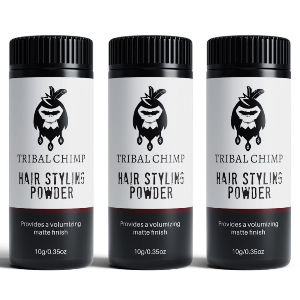 Tribal Chimp front packaging showing three 10g jars and easy-grip lids for portability