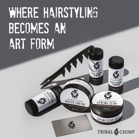 Tribal Chimp placed on a grooming vanity setting to show everyday styling use and accessibility