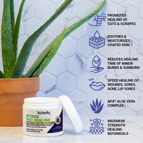 Hand applying TriDerma to a small cut, showing soothing action and gentle care benefit
