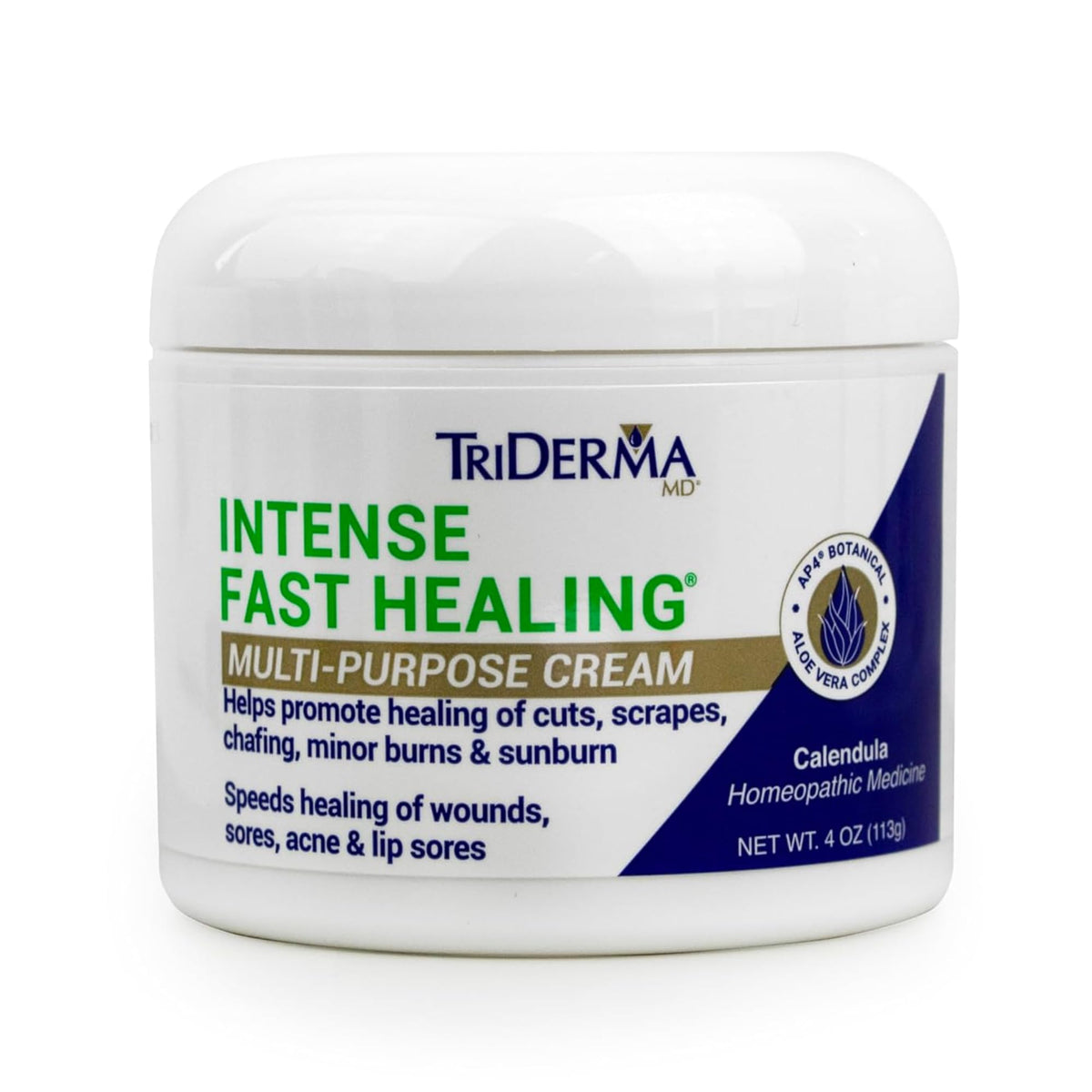 TriDerma front packaging showing 4 oz tube and branding, clear product identification benefit