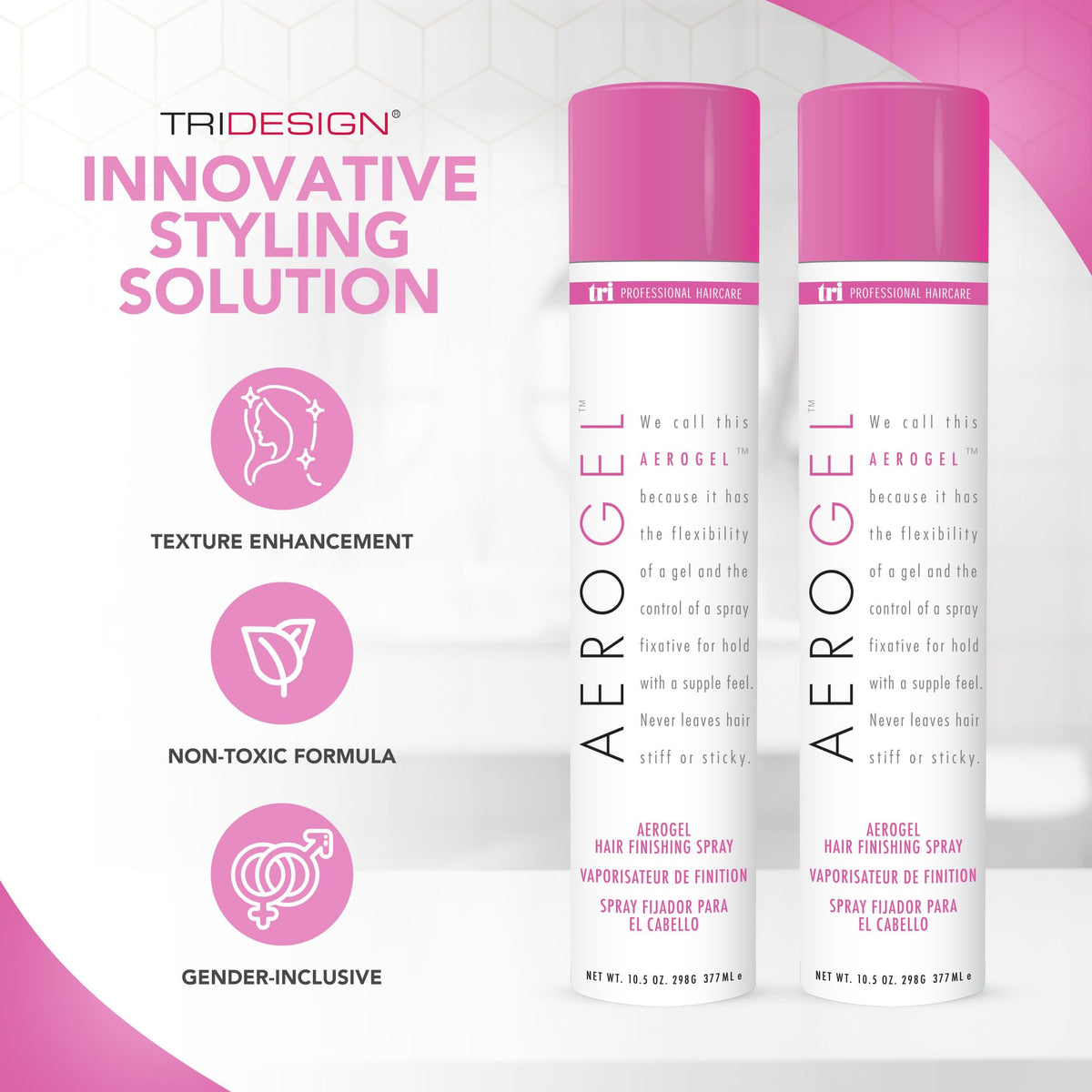 TRIDESIGN aerogel back label emphasizing ingredients and directions for informed use and safety