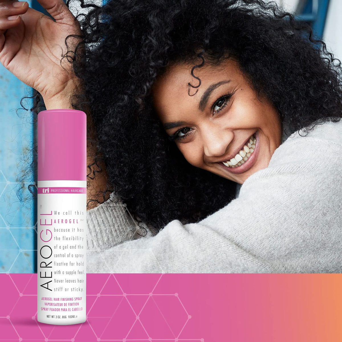 TRIDESIGN bottle held in hand for scale, demonstrating compact travel size benefit