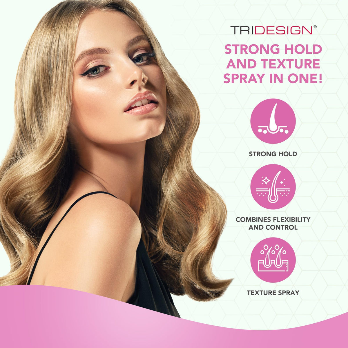 TRIDESIGN spray mist close-up demonstrating fine even application benefit