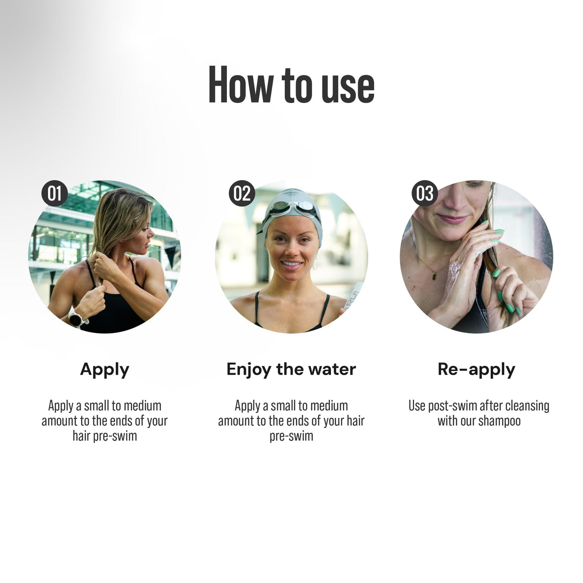 TRIHARD applied to dry hair before swimming to reduce chlorine damage