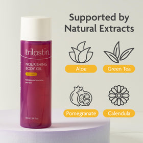 TriLASTIN oil being applied to belly supporting skin comfort