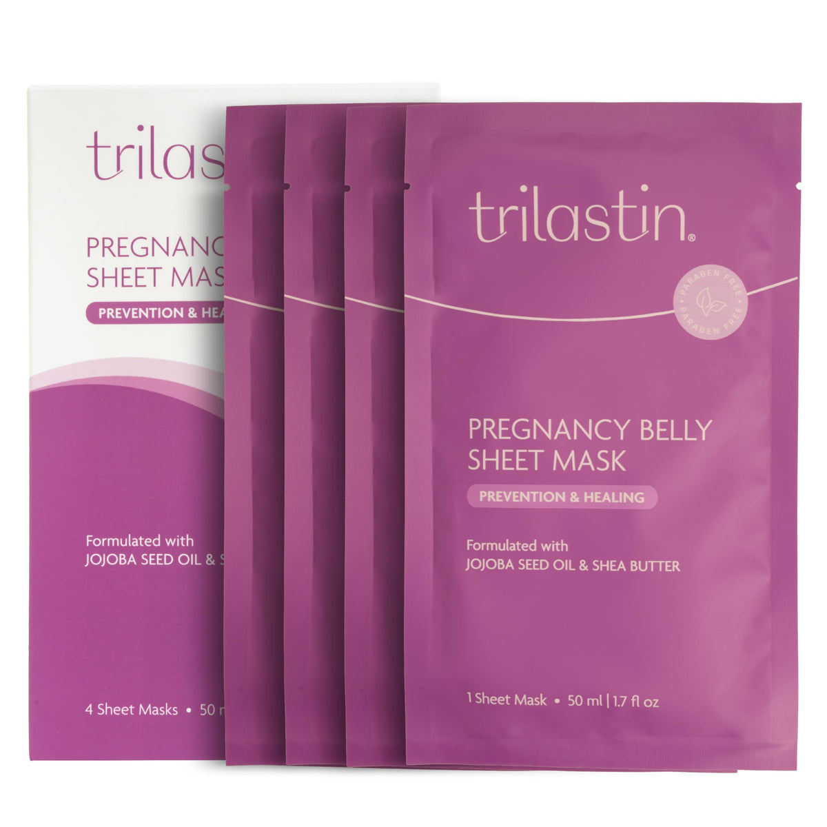 TriLASTIN front packaging showing product and benefits for pregnancy skin