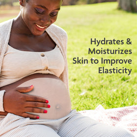 TriLASTIN applied on pregnant belly soothing itchy, stretched skin