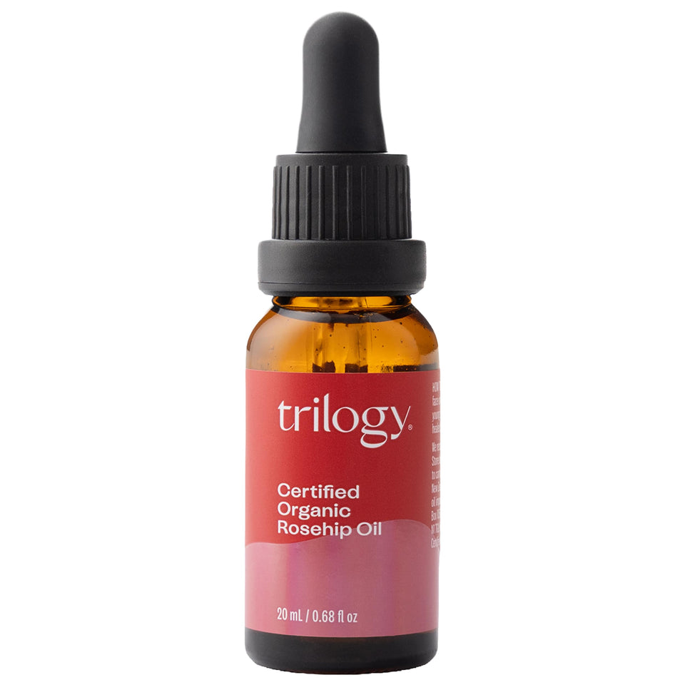 Trilogy bottle front packaging showing clean organic design and benefits